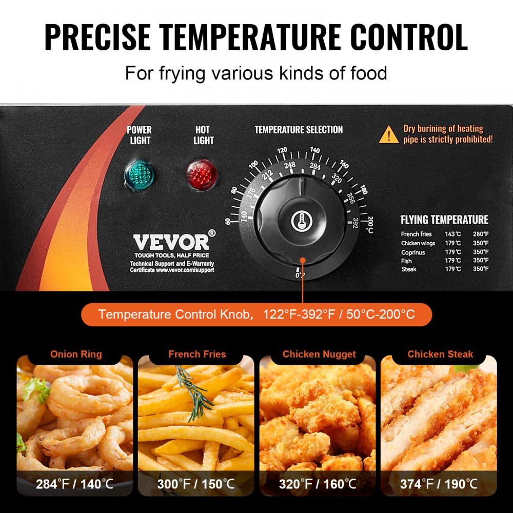 VEVOR Commercial Deep Fryer, Dual Tank 3000W Electric Countertop Fryer with Basket, 2 x 9.1Qt/8.6L Double Stainless Steel Oil Fryer, with Temp Control & Overheat Protection, for Kitchen Restaurant Use