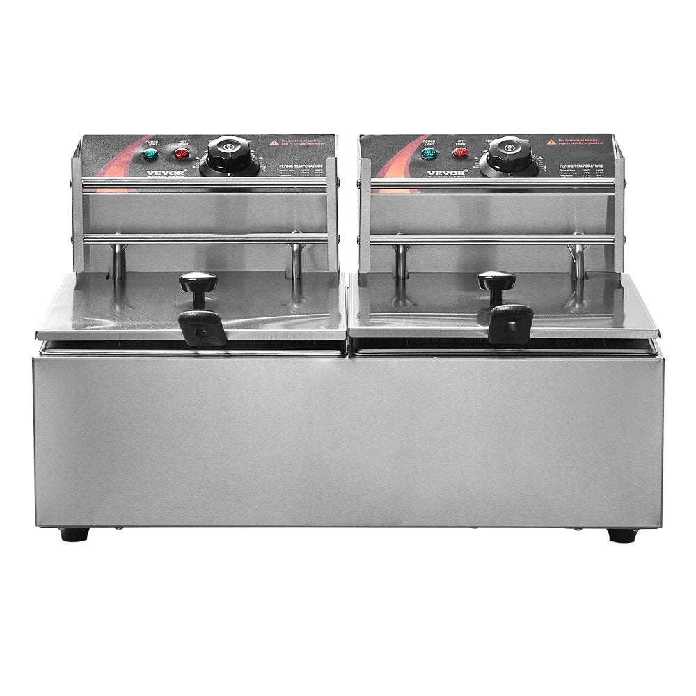 VEVOR Commercial Deep Fryer, Dual Tank 3000W Electric Countertop Fryer with Basket, 2 x 9.1Qt/8.6L Double Stainless Steel Oil Fryer, with Temp Control & Overheat Protection, for Kitchen Restaurant Use