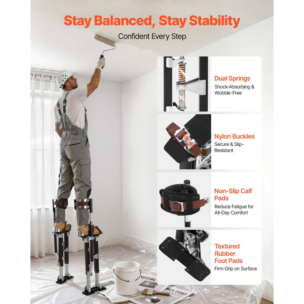 VEVOR Drywall Stilts, 19.1–31.1 in Adjustable Aluminum Painter Stilts, 228 lbs Load Capacity, Non-Slip Rubber Feet, Dual Spring Shock Absorption, Comfortable Leg Straps for Painting, Decoration, Black