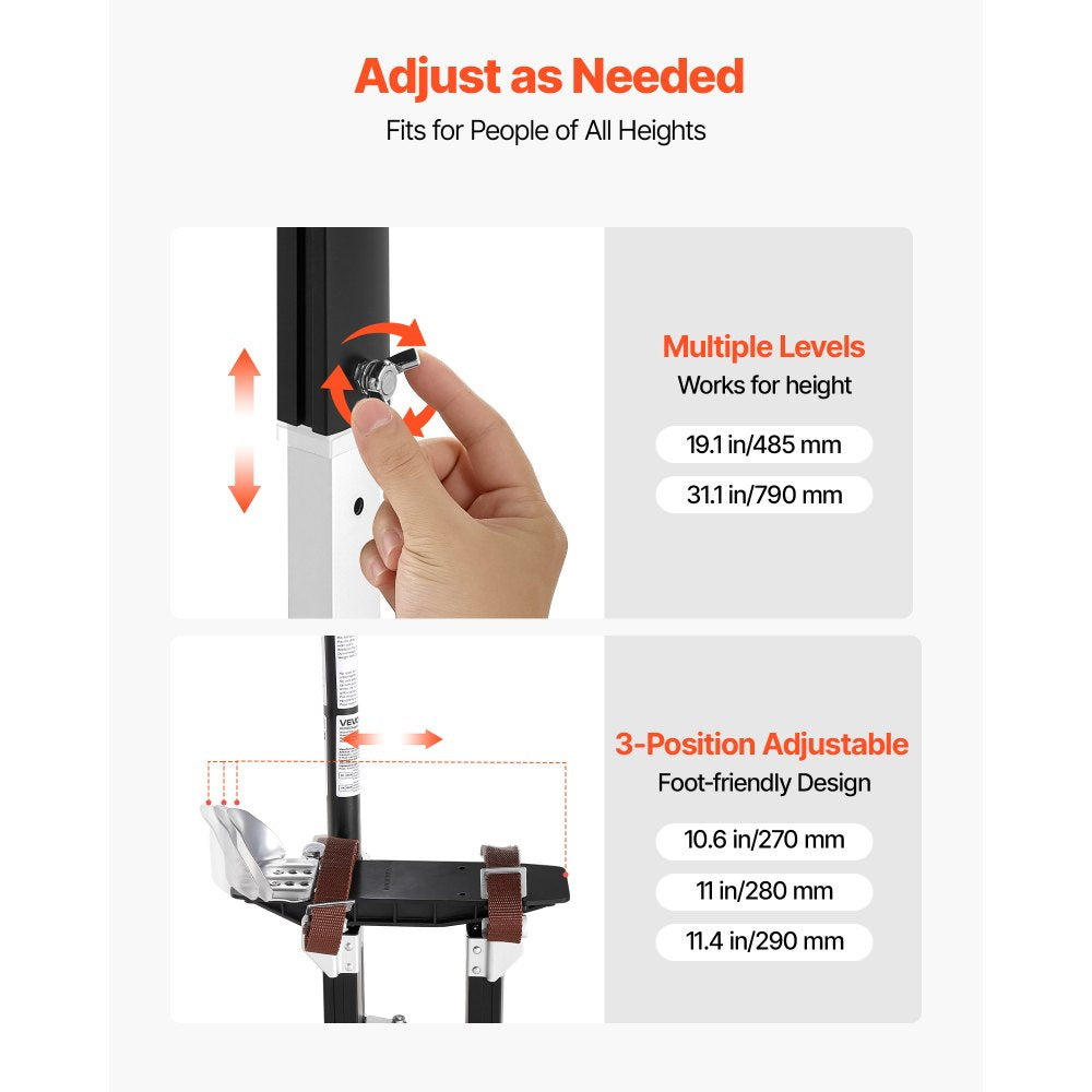 VEVOR Drywall Stilts, 19.1–31.1 in Adjustable Aluminum Painter Stilts, 228 lbs Load Capacity, Non-Slip Rubber Feet, Dual Spring Shock Absorption, Comfortable Leg Straps for Painting, Decoration, Black
