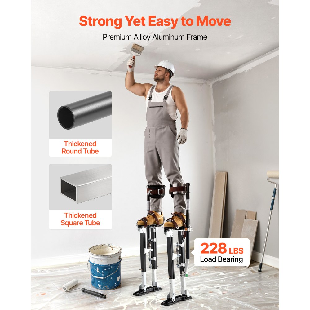 VEVOR Drywall Stilts, 19.1–31.1 in Adjustable Aluminum Painter Stilts, 228 lbs Load Capacity, Non-Slip Rubber Feet, Dual Spring Shock Absorption, Comfortable Leg Straps for Painting, Decoration, Black