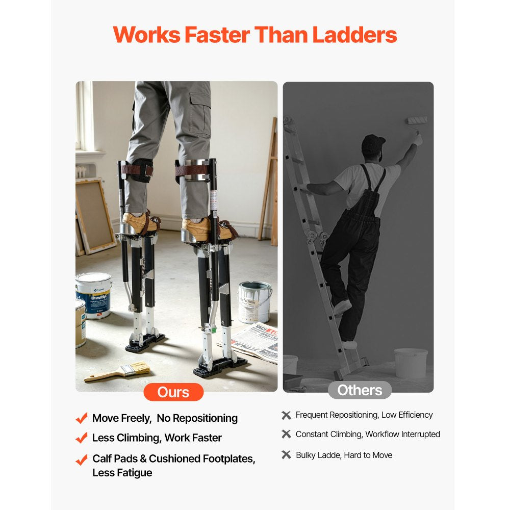 VEVOR Drywall Stilts, 19.1–31.1 in Adjustable Aluminum Painter Stilts, 228 lbs Load Capacity, Non-Slip Rubber Feet, Dual Spring Shock Absorption, Comfortable Leg Straps for Painting, Decoration, Black