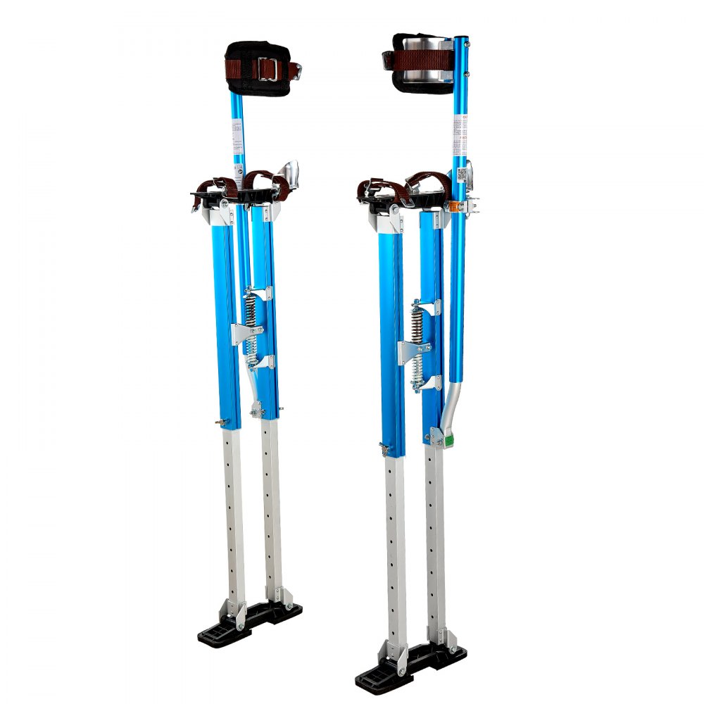 VEVOR Drywall Stilts, 24.2–40.3 Inch Adjustable Aluminum Painter Stilts, 228 lbs Load Capacity, Non-Slip Rubber Feet, Dual Spring Shock Absorption, Comfortable Leg Straps for Painting, Decoration,Blue