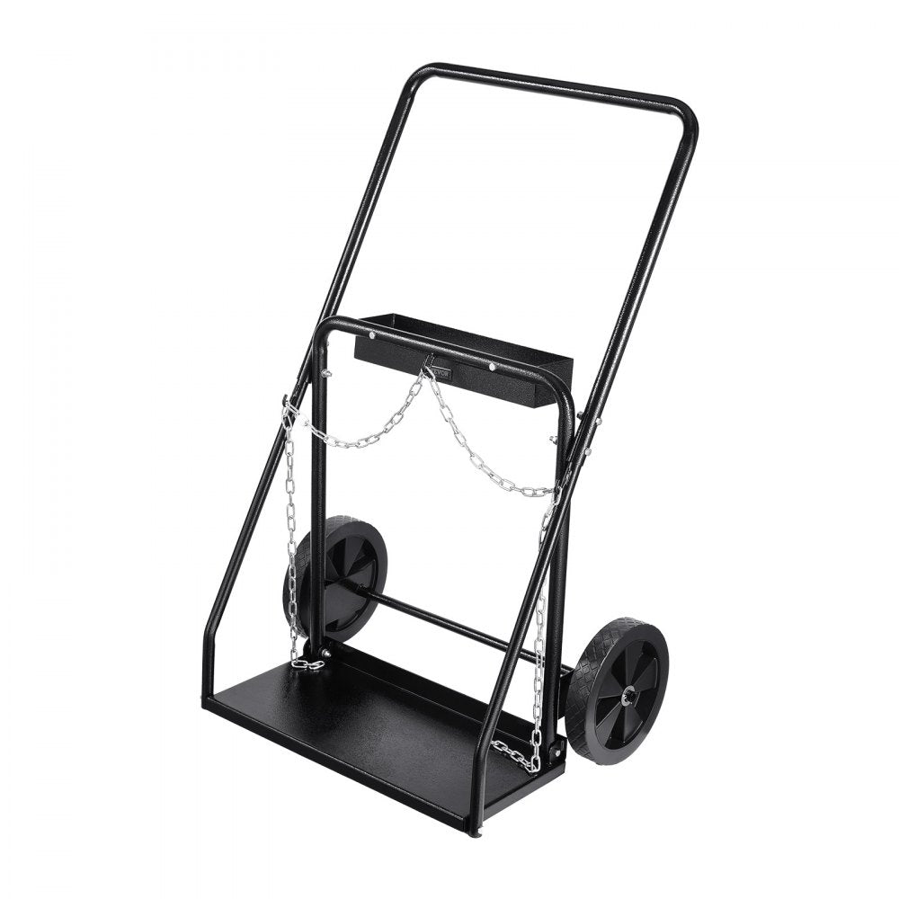 VEVOR Dual Welding Cylinder Cart, Oxygen Acetylene Tank Cart with 440LBS Static Weight Capacity, 10-Inch Solid Wheels and Tank Storage Safety Chains, Suitable for Double 12.5-Inch Dia. Gas Cylinders