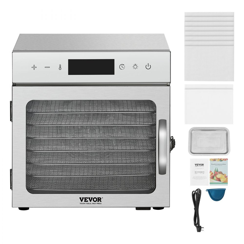 VEVOR Food Dehydrator Machine, 8 Stainless Steel Trays, 400W Electric Food Dryer with Adjustable Temperature & 24-Hour Timer, Heated Dryer for Jerky, Meat, Fruit, Vegetables, Herbs, Dog Treats