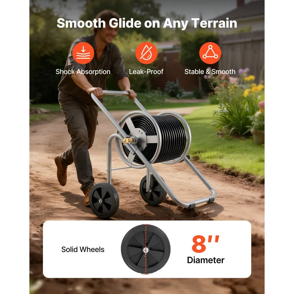 VEVOR Hose Reel Cart, Hold Up to 175 ft of 5/8’’ Hose (Hose Not Included), Garden Water Hose Carts Mobile Tools with Wheels, Heavy Duty Powder-coated Steel Outdoor Planting for Garden, Yard, Lawn