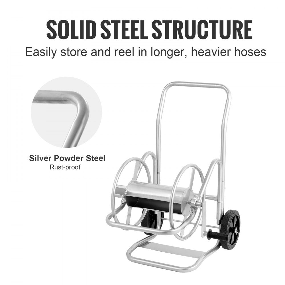 VEVOR Hose Reel Cart, Hold Up to 200 ft of 5/8 in Hose (Hose Not Included), Garden Water Hose Carts Mobile Tools with Wheels, Heavy Duty Powder-coated Steel Outdoor Planting for Garden, Yard, Lawn