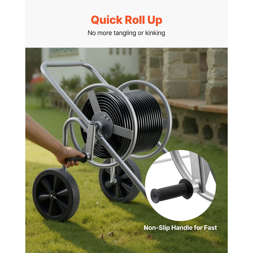 VEVOR Water Hose Reel Cart, 200/300 ft High-Pressure Garden Hose Cart, Hoses Reel Carts with Two Wheels, Handle & Heavy-Duty Mesh Storage Basket, Portable Hoses Reels for Garden Watering, Car Washing