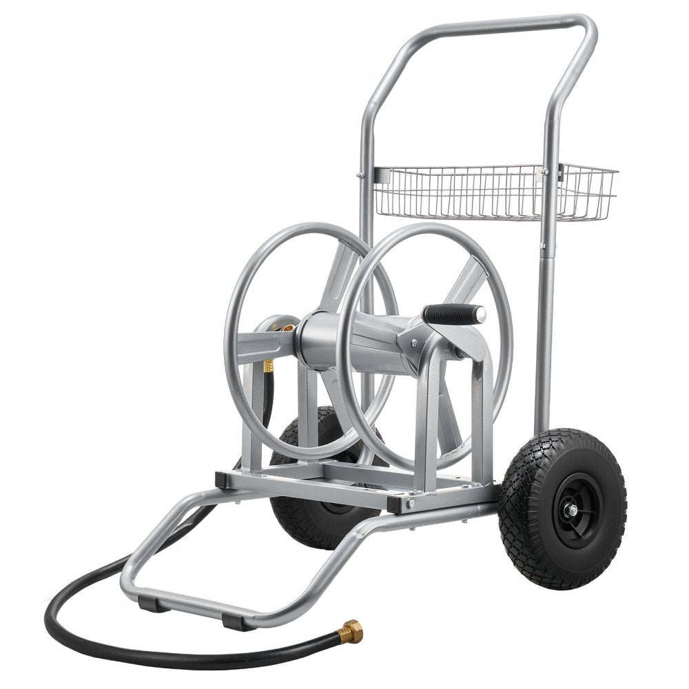 VEVOR Water Hose Reel Cart, 200/300ft High-Pressure Garden Hose Cart, Hoses Reel Carts with Two Wheels, Handle & Heavy-Duty Mesh Storage Basket, Dual-Purpose Portable Hoses Reels for Garden, Car, Pet