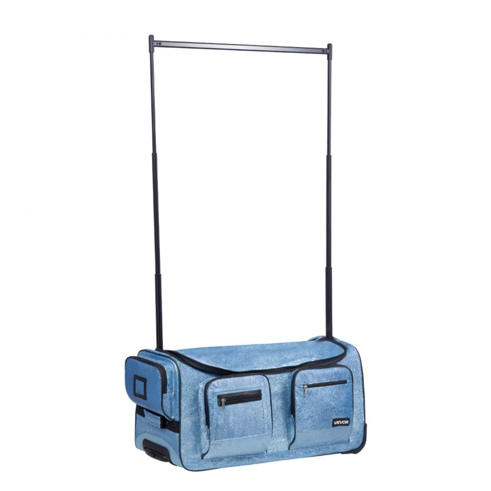 VEVOR Dance Bag with Garment Rack, 29 Inch Rolling Dance Duffel, with Wheels, USB Port, Height Adjustable Clothes Rack, Privacy Protection Curtain, Ideal for Travel and Competitions, Sparkling Blue