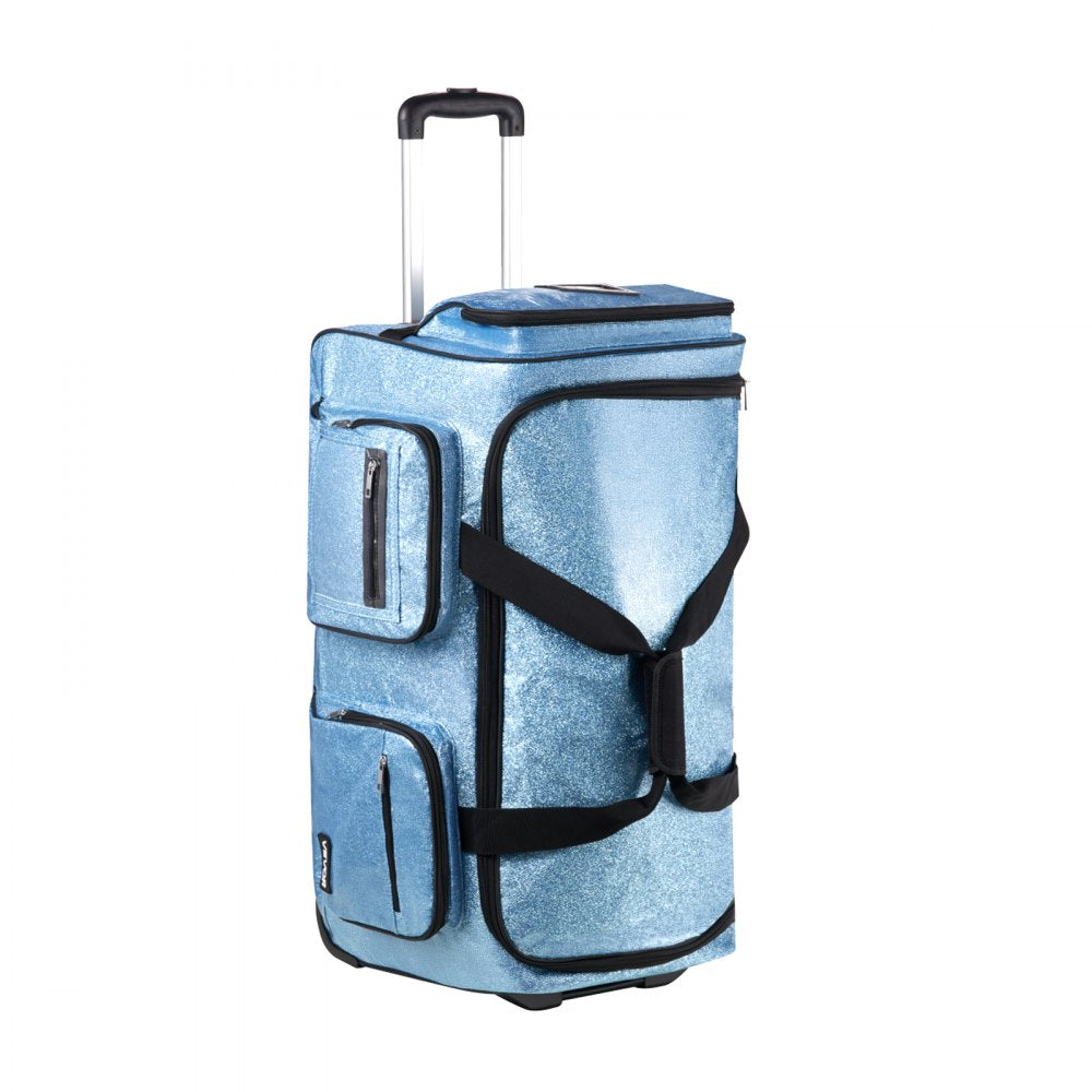 VEVOR Dance Bag with Garment Rack, 29 Inch Rolling Dance Duffel, with Wheels, USB Port, Height Adjustable Clothes Rack, Privacy Protection Curtain, Ideal for Travel and Competitions, Sparkling Blue