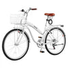 VEVOR Women Bike, 26 in Beach Cruiser Bike, 7-Speed Adult City Bicycle with Carbon Steel Frame, 330 lbs Capacity, Basket, Rear Rack & Dual V-Brakes, White