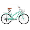 VEVOR Women Bike, 26 in Beach Cruiser Bike, 7-Speed Adult City Bicycle with Carbon Steel Frame, 330 lbs Capacity, Basket, Rear Rack & Dual V-Brakes, Mint Green