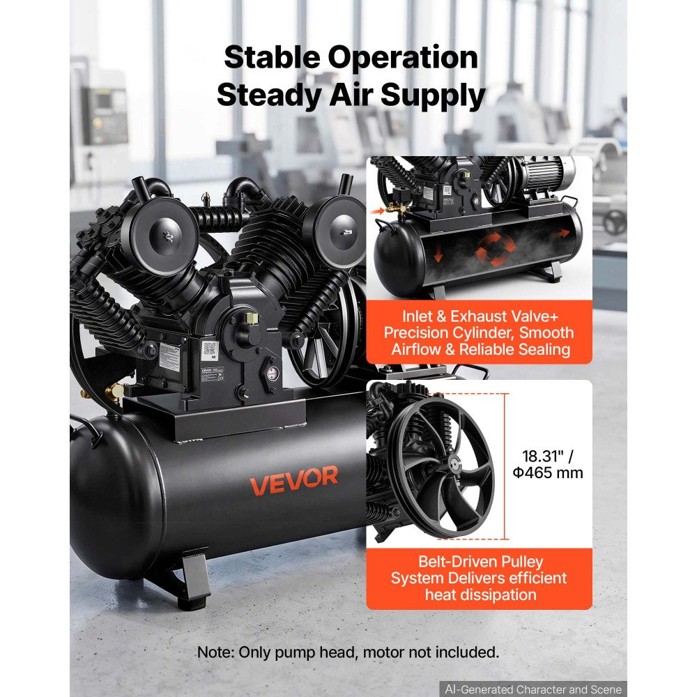 VEVOR Air Compressor Pump Head, 10HP 30CFM, 4-Cylinder Oil Lubricated Air Compressor Pump Head, Dual Stage Cast Iron Replacement Head with Max 175PSI Pressure for Woodworking Auto Repair