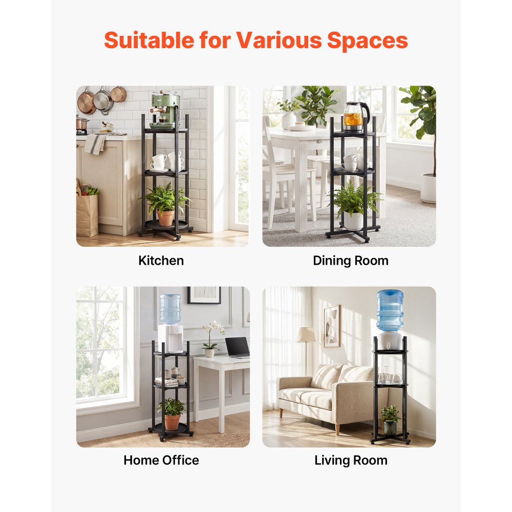 VEVOR Water Dispenser Stand, 2 Tiers Water Jug Holder for 1 Bottle, Heavy Duty Jug Rack Organizer with Detachable Storage Shelf, Cross-Shaped Stable Base, for Kitchen, Office, Living Room, Black