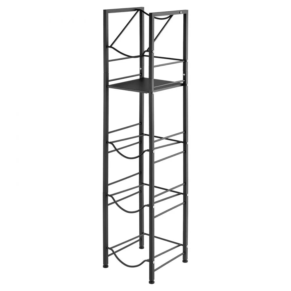 VEVOR Water Jug Holder, 5 Tiers 3 and 5 Gallon Water Bottle Holder for 4 Bottles, Heavy Duty Jug Rack Organizer with Storage Shelf, Adjustable Feet, and Handle, for Kitchen, Office, Living Room, Black