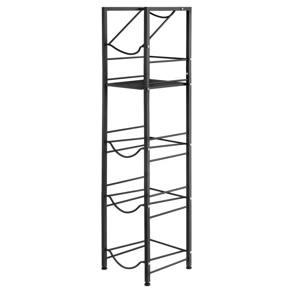 VEVOR Water Jug Holder, 5 Tiers 3 and 5 Gallon Water Bottle Holder for 4 Bottles, Heavy Duty Jug Rack Organizer with Storage Shelf, Adjustable Feet, and Handle, for Kitchen, Office, Living Room, Black