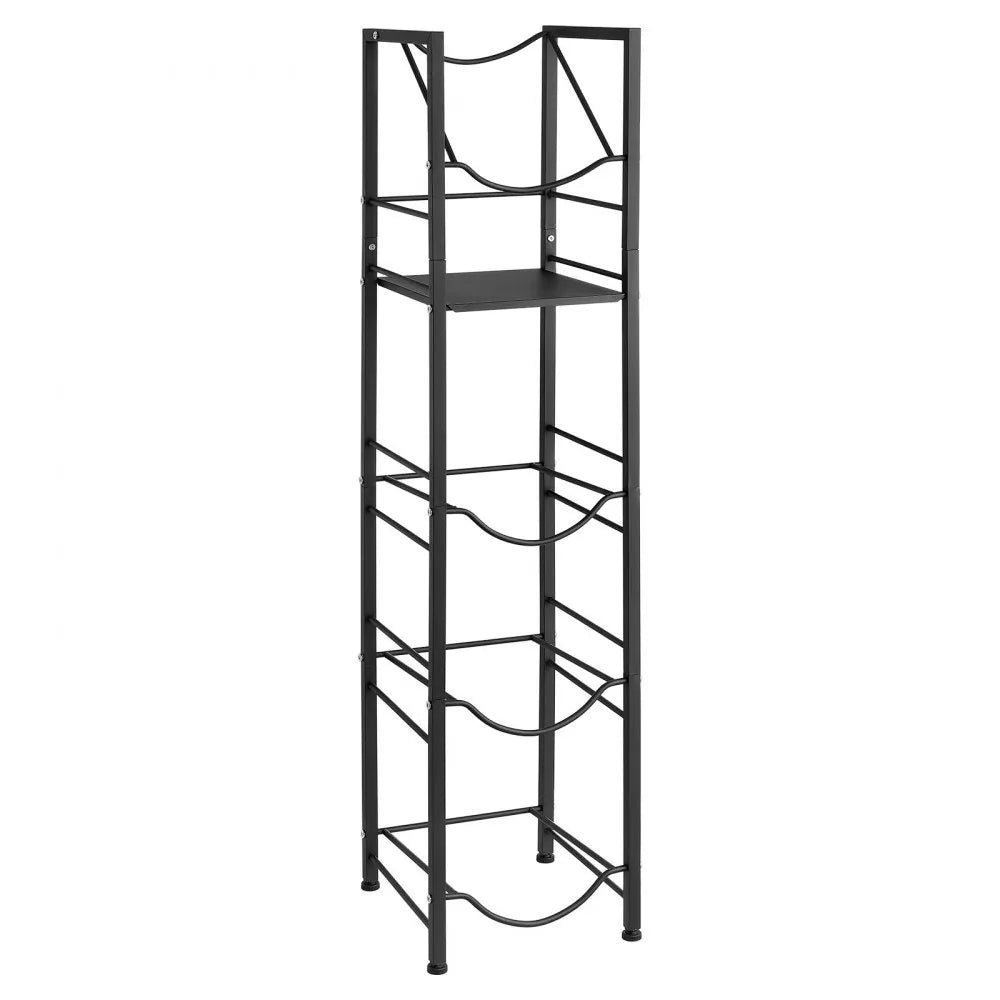 VEVOR Water Jug Holder, 5 Tiers 3 and 5 Gallon Water Bottle Holder for 4 Bottles, Heavy Duty Jug Rack Organizer with Storage Shelf, Adjustable Feet, and Handle, for Kitchen, Office, Living Room, Black