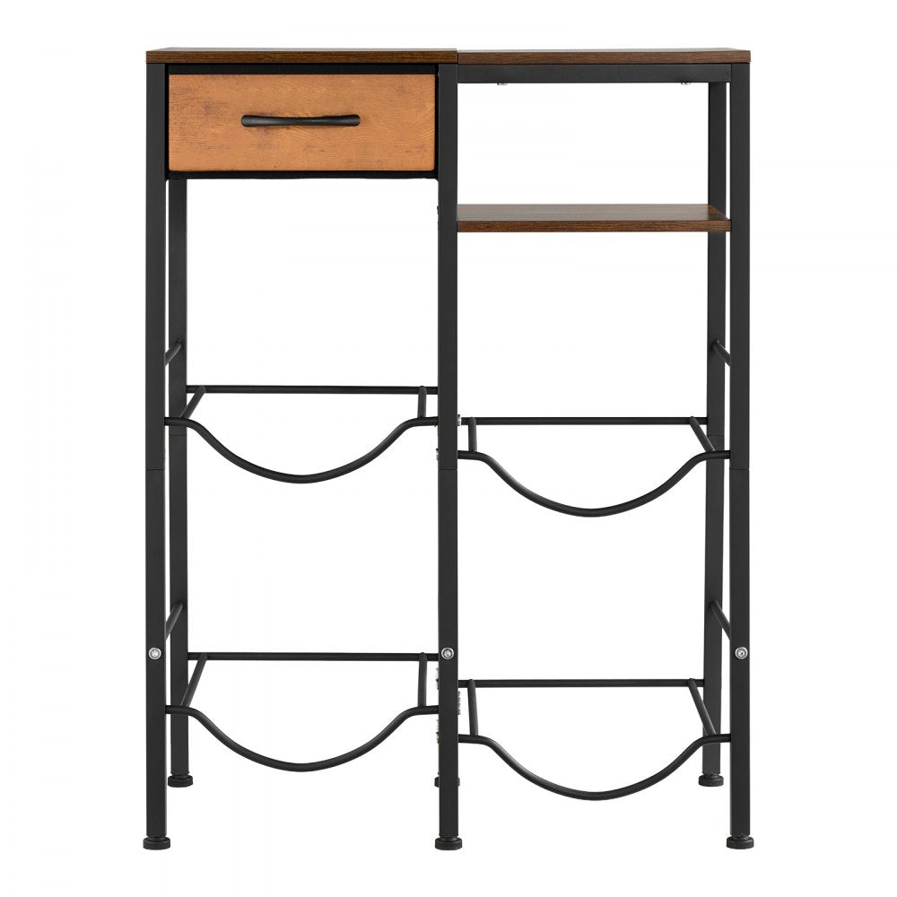 VEVOR Water Jug Holder, 4 Tiers Double Rows 3 and 5 Gallon Water Bottle Holder for 4 Bottles, Heavy Duty Jug Rack Organizer with Storage Shelf and Drawer, for Kitchen, Living Room, Black and Brown