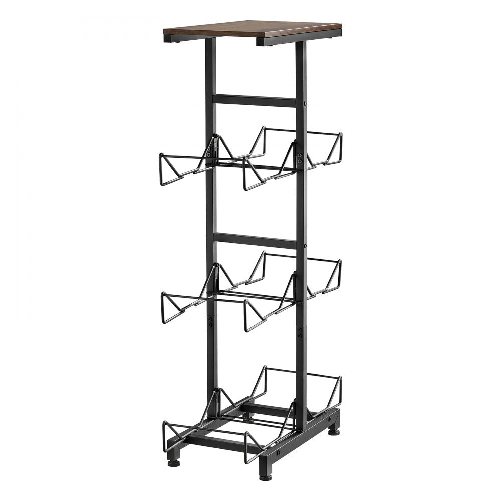 VEVOR Water Jug Holder, 4 Tiers Double Rows 3 and 5 Gallon Water Bottle Holder for 6 Bottles, Heavy Duty Jug Rack Organizer with Handles, Foldable for Kitchen, Office, Living Room, Black and Brown