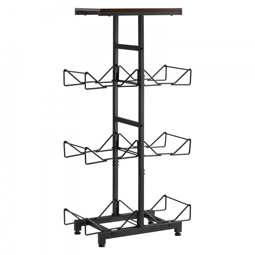 VEVOR Water Jug Holder, 4 Tiers Double Rows 3 and 5 Gallon Water Bottle Holder for 6 Bottles, Heavy Duty Jug Rack Organizer with Handles, Foldable for Kitchen, Office, Living Room, Black and Brown