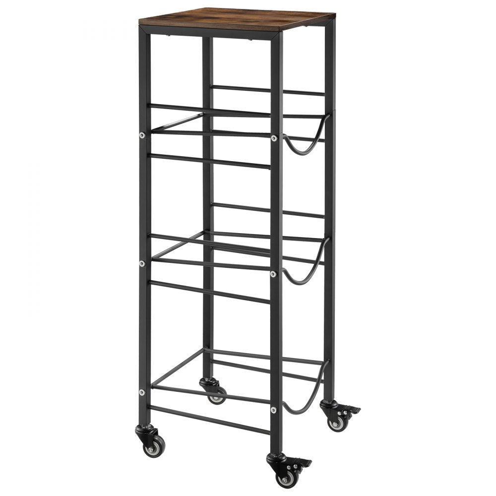VEVOR Water Jug Holder, 4 Tiers 3 and 5 Gallon Water Bottle Holder for 3 Bottles, Heavy Duty Jug Rack Organizer with Storage Shelf and Casters, for Kitchen, Office, Living Room, Black and Brown