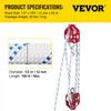 VEVOR Double Pulley Block & Rope Kit, 1/2 inch x 98 ft Braided Line, Dual Pulley Rigging System, 35 kN Breaking Strength for Tower Work, Hoisting, Training & Outdoor Applications
