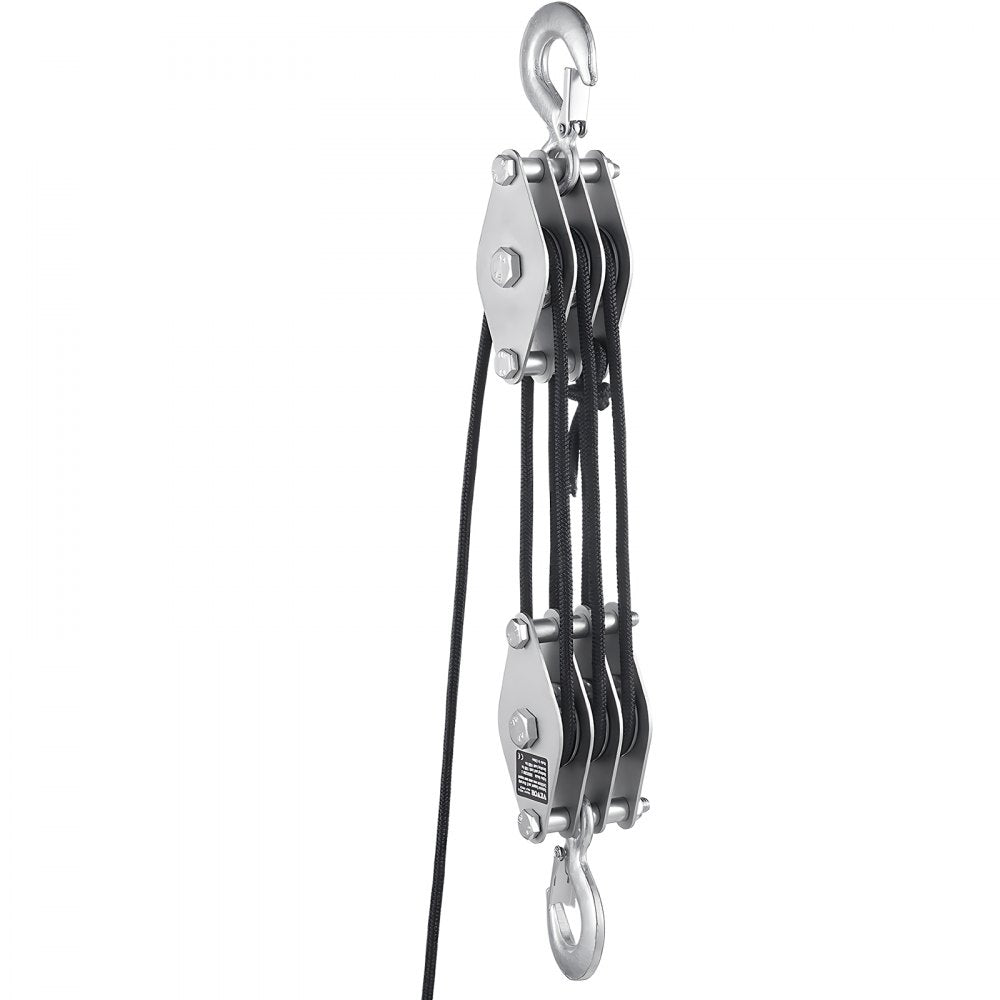 VEVOR 4400 lbs Breaking Strength 100 FT Rope Pulley Hoist, 5:1 Lifting Power Heavy Duty Pulley System with 2pcs Soft Loops, Metal Wheels Bearing Structure, Block and Tackle for Lifting Heavy Objects