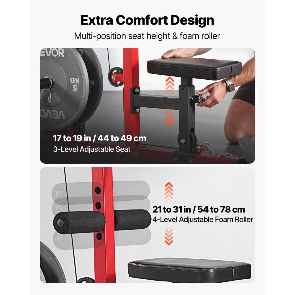 VEVOR LAT Pull Down Machine, 3-in-1 Row Cable Machine, Cable Machines Home Gym with 3-Level Adjustable Seat, 4-Level Adjustable Foam Roller, Load 400 lbs Lat Tower for Back, Chest, Tricep, Black