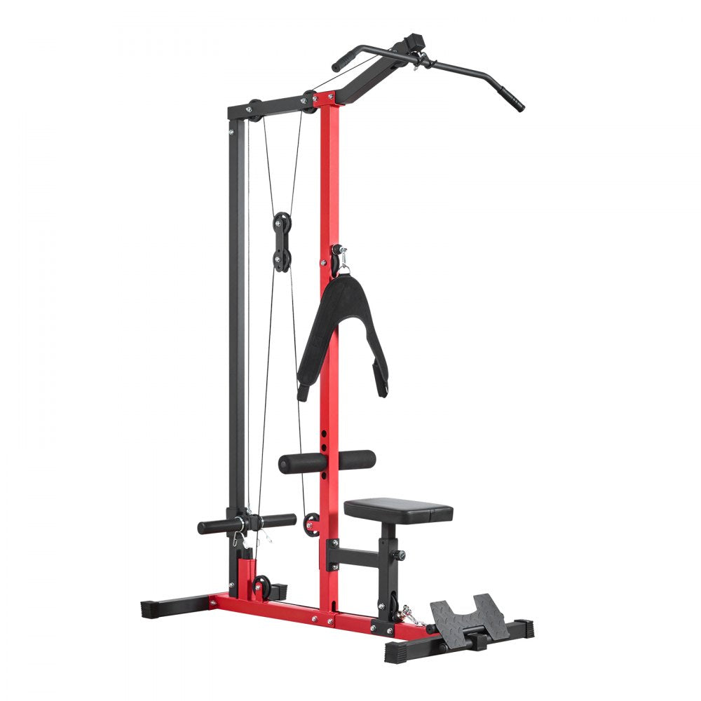 VEVOR LAT Pull Down Machine, 3-in-1 Row Cable Machine, Cable Machines Home Gym with 3-Level Adjustable Seat, 4-Level Adjustable Foam Roller, Load 400 lbs Lat Tower for Back, Chest, Tricep, Black