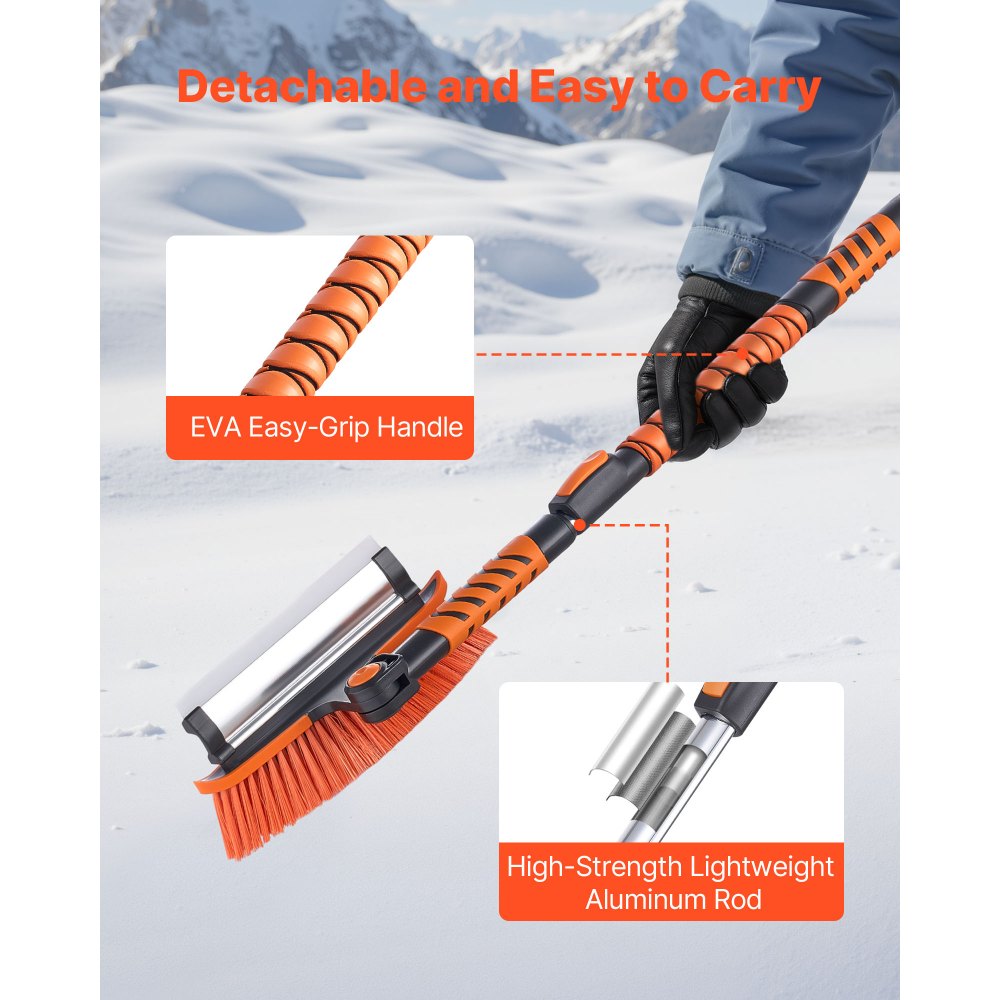 VEVOR Car Snow Brush, 3-in-1 Snow Remover for Car Windshield - with 180° Pivoting Brush Head, Squeegee & Ice Scraper, 34.3"-42.1" Extendable Aluminum Handle and Foam Grip for Cars, Truck, SUV, RV