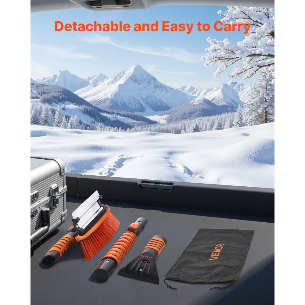 VEVOR Car Snow Brush, 3-in-1 Snow Remover for Car Windshield - with 180° Pivoting Brush Head, Squeegee & Ice Scraper, 34.3"-42.1" Extendable Aluminum Handle and Foam Grip for Cars, Truck, SUV, RV