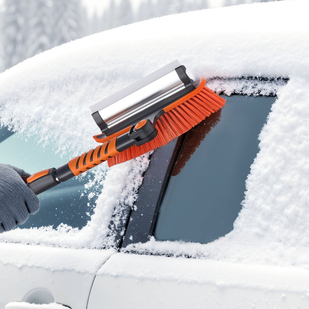VEVOR Car Snow Brush, 3-in-1 Snow Remover for Car Windshield - with 180° Pivoting Brush Head, Squeegee & Ice Scraper, 34.3"-42.1" Extendable Aluminum Handle and Foam Grip for Cars, Truck, SUV, RV