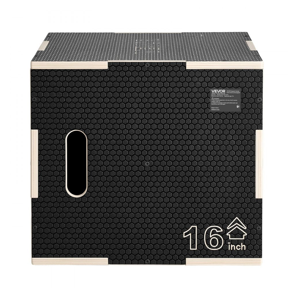 VEVOR 3-in-1 Wooden Plyo Box, 16/18/20-Inch, Non-Slip Plyometric Jump Boxes, for Home Gym, Step-Up Training Exercise Platform with Smooth Edges, Built-In Handles, Pre-Drilled Holes & Stable Support