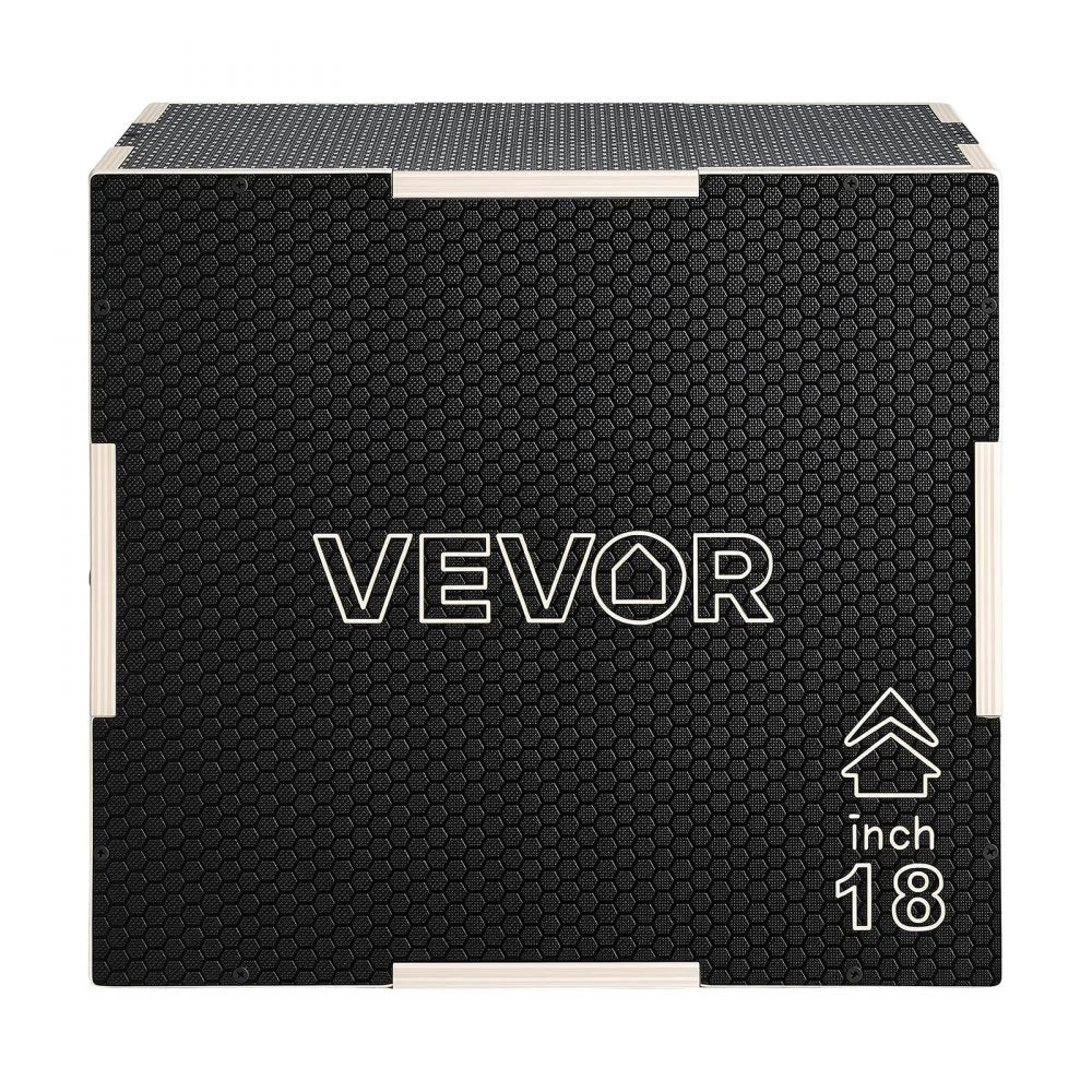 VEVOR 3-in-1 Wooden Plyo Box, 16/18/20-Inch, Non-Slip Plyometric Jump Boxes, for Home Gym, Step-Up Training Exercise Platform with Smooth Edges, Built-In Handles, Pre-Drilled Holes & Stable Support