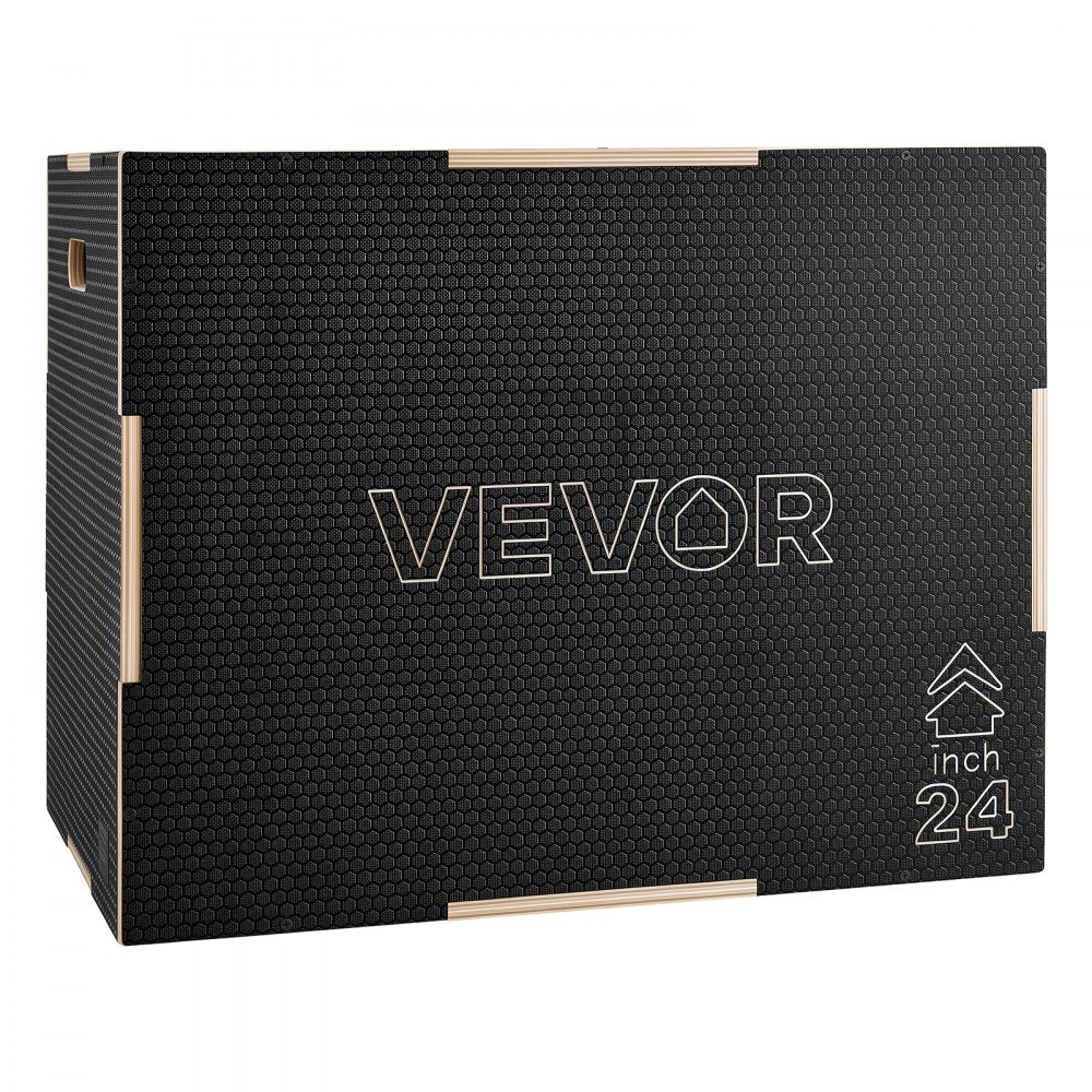 VEVOR 3-in-1 Wooden Plyo Box, 20/24/30-Inch, Non-Slip Plyometric Jump Boxes, for Home Gym, Step-Up Training Exercise Platform with Smooth Edges, Built-In Handles, Pre-Drilled Holes & Stable Support