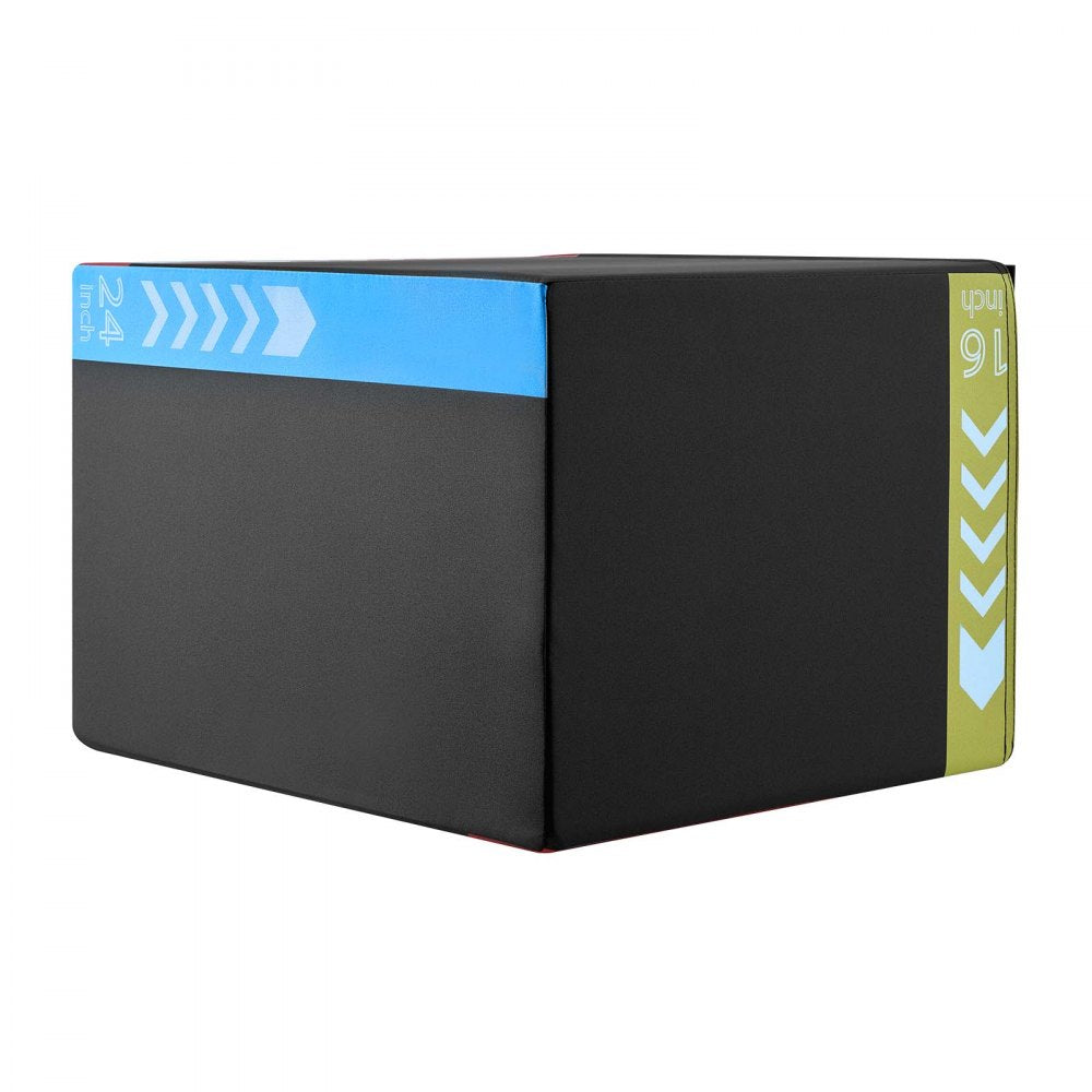 VEVOR 3-in-1 Rebonded Foam Plyo Box, 16/20/24-Inch, Plyometric Jump Boxes, for Home Gym, Non-Slip Step-Up Training Exercise Platform with Impact Cushioning, PVC Mesh, Shape Retention & Stable Support