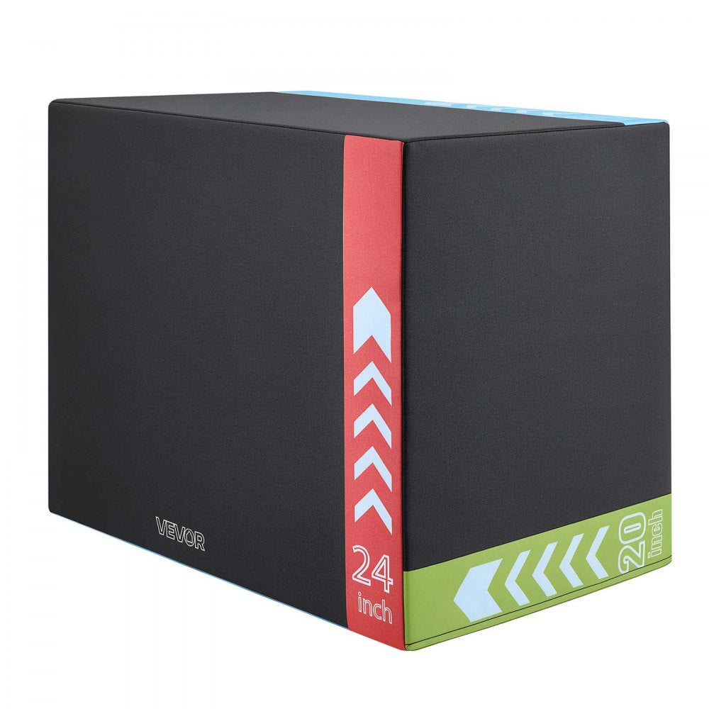 VEVOR 3-in-1 Rebonded Foam Plyo Box, 20/24/30-Inch, Plyometric Jump Boxes, for Home Gym, Non-Slip Step-Up Training Exercise Platform with Impact Cushioning, PVC Mesh, Shape Retention & Stable Support