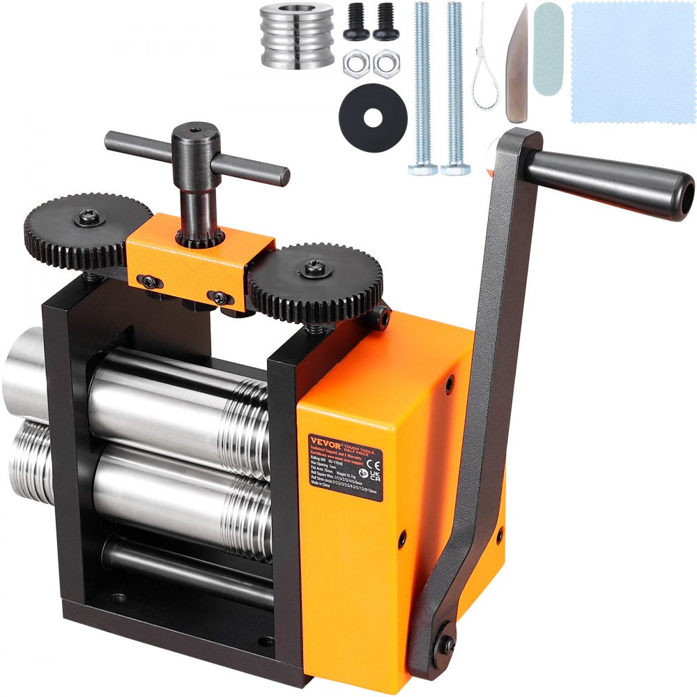 VEVOR Rolling Mill, 3"/76 mm Jewelry Rolling Mill Machine, 1: 2 Gear Ratio, 3-in-1 Multi-function Rolling Mill, 0.1-7mm Press Thickness for Metal Jewelry Making Sheet Square Wire Semicircle Pattern