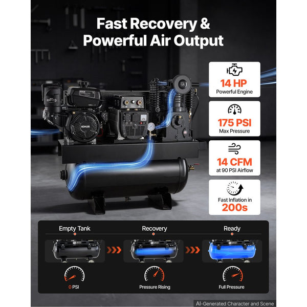 Vevor Air Compressor Generator Welder 3-in-1 Gas Powered 14 HP 30 Gall ...