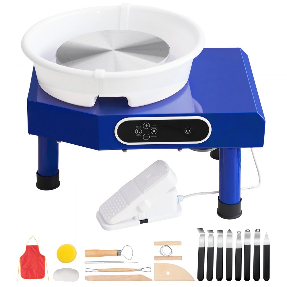 VEVOR Pottery Wheel, 10 in Ceramic Wheel Forming Machine, 60-300 RPM Adjustable Speed with Foot Pedal, ABS Detachable Basin, Manual LCD Panel, Sculpting Tool and Apron, for Home Pottery Craft DIY