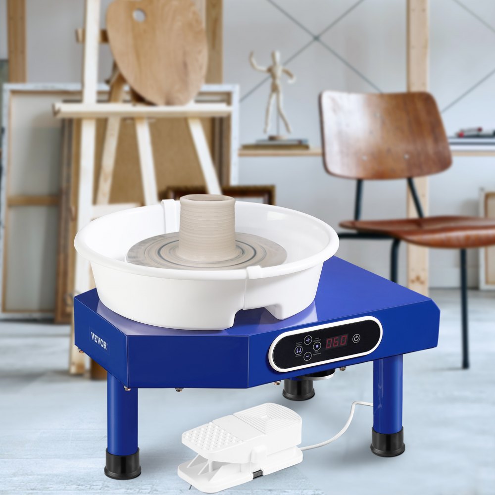 VEVOR Pottery Wheel, 10in Ceramic Wheel Forming Machine, Foot Pedal ABS Detachable Basin, 60-300RPM Adjustable Speed Manual LCD Panel, Sculpting Tool Apron Accessory Kit for Work Art Craft DIY