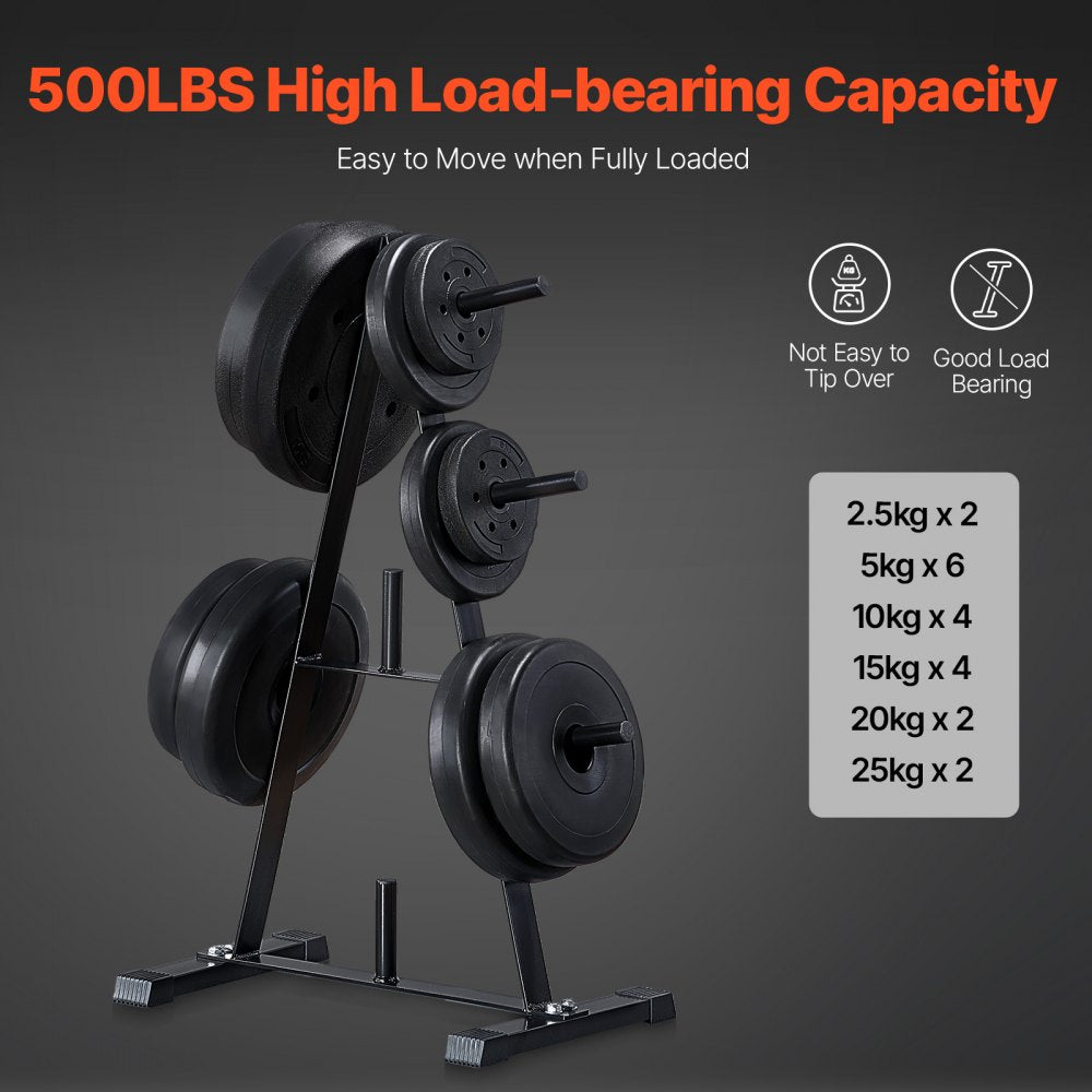 VEVOR Weight Plate Rack, A Frame Weight Plate Tree for 1-Inch Weight Plates, Standard Weight Plate Tree, 500 lbs Load Capacity Weight Storage Holder, Home Gym Barbell Rack Storage Stand, Black