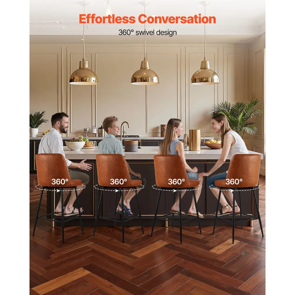 VEVOR Bar Stool Set of 2, 27 inch Counter Height Swivel Stools, Modern PU Leather Counter Barstool with Backrest and Metal Legs, Armless Bar Chair, Island Barstool for Kitchen, Dining Room, Brown