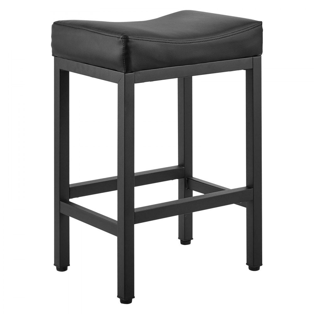 VEVOR Bar Stool Set of 2, PU Leather Counter Height Stools, 25 inch Barstool with Saddle-Seat and Metal Legs, Easy Assembly Backless Bar Chair, Island Barstools for Kitchen, Dining Room, Cafe, Black