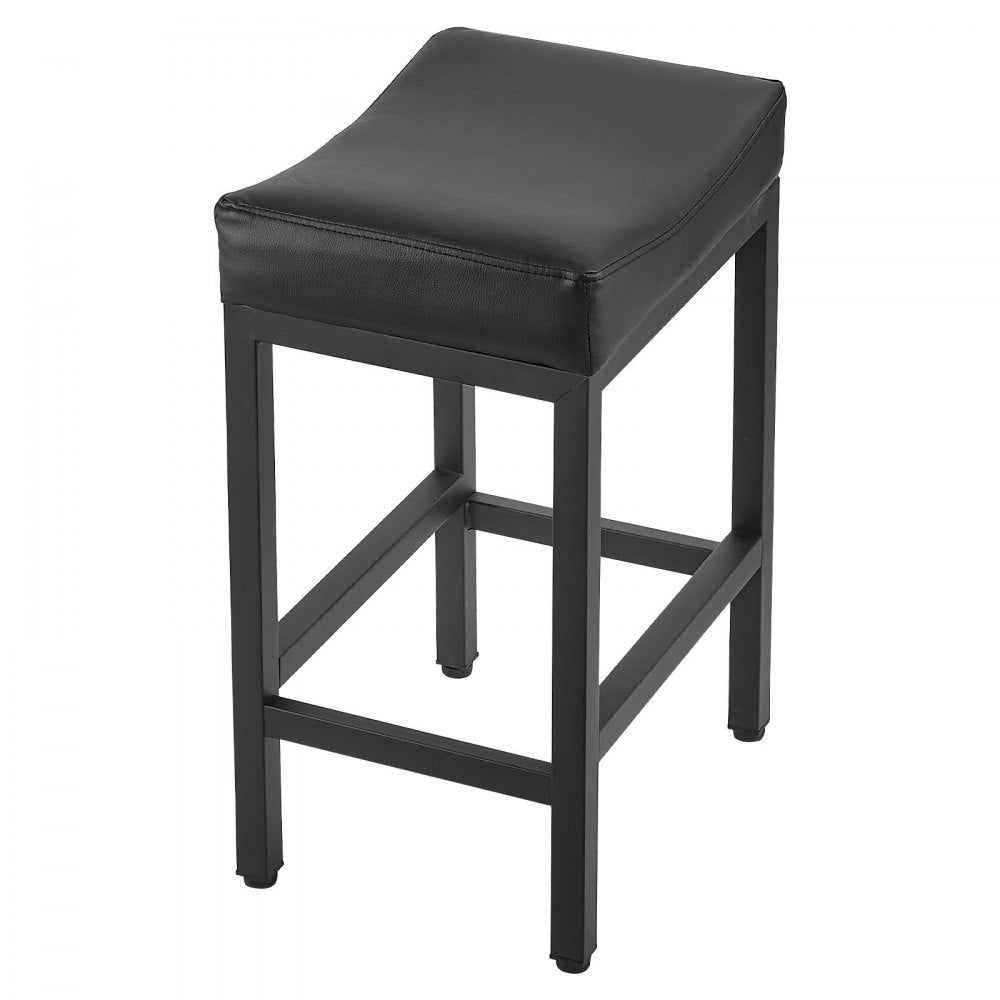 VEVOR Bar Stool Set of 2, PU Leather Counter Height Stools, 25 inch Barstool with Saddle-Seat and Metal Legs, Easy Assembly Backless Bar Chair, Island Barstools for Kitchen, Dining Room, Cafe, Black