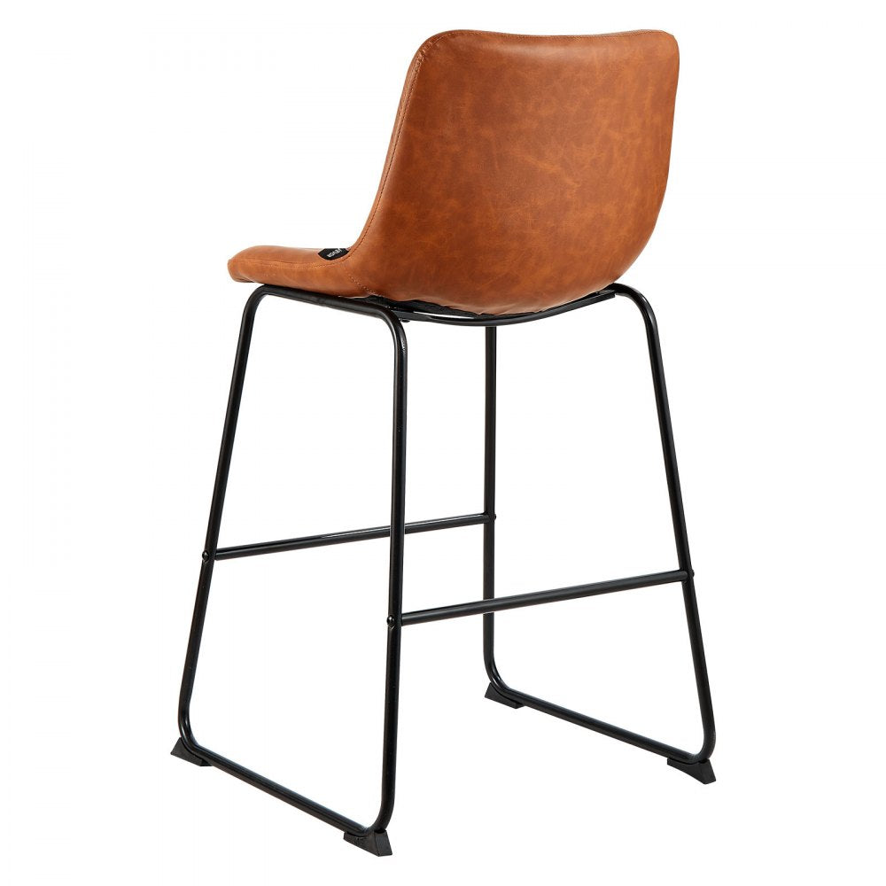 VEVOR Bar Stool Set of 4, 26 inch Counter Height Stools, Modern PU Leather Counter Barstool with Backrest, Metal Legs, Easy Assembly Armless Bar Chair, Island Barstool for Kitchen, Dining Room, Brown