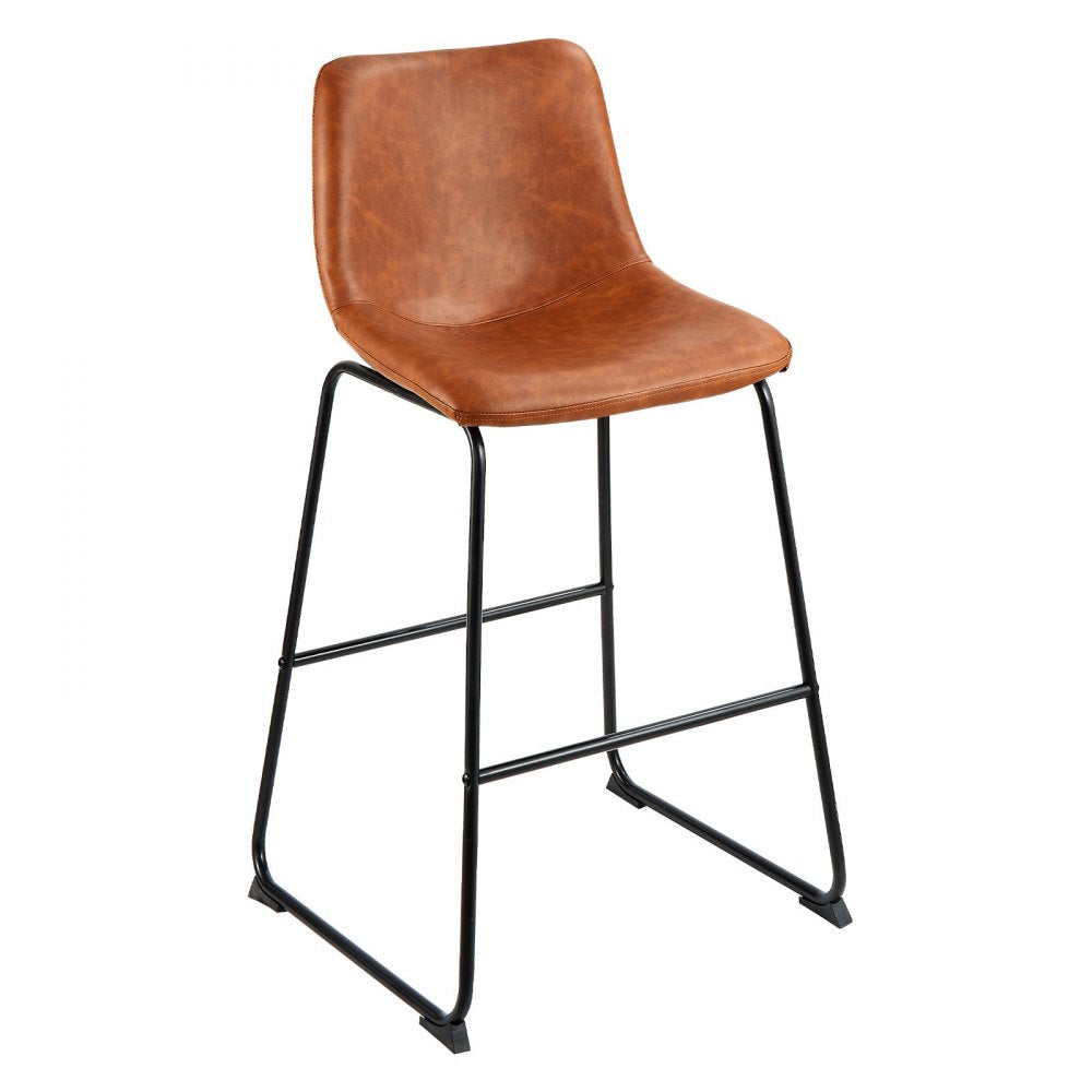 VEVOR Bar Stool Set of 4, 26 inch Counter Height Stools, Modern PU Leather Counter Barstool with Backrest, Metal Legs, Easy Assembly Armless Bar Chair, Island Barstool for Kitchen, Dining Room, Brown