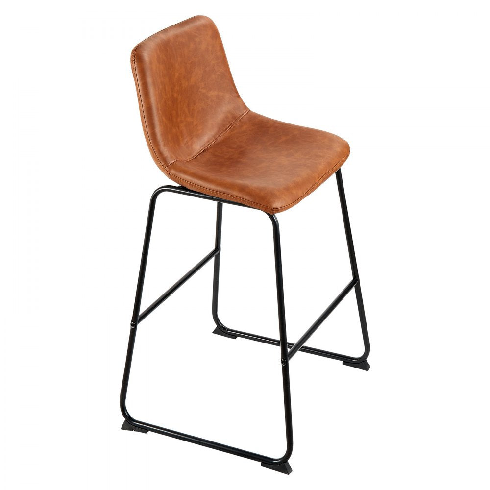 VEVOR Bar Stool Set of 4, 26 inch Counter Height Stools, Modern PU Leather Counter Barstool with Backrest, Metal Legs, Easy Assembly Armless Bar Chair, Island Barstool for Kitchen, Dining Room, Brown