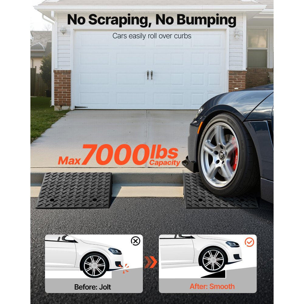 VEVOR Driveway Curb Ramp, 7000 lbs Load Capacity, 7 Inches Rise Height Heavy Duty Curbside Bridge Ramp with Drainage Tank for Wheelchairs, Strollers, Motorcycles, Cars, Lawn Mowers & Trailers, 2 Pack